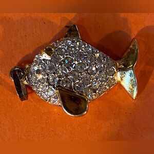 Women’s Pendant Charm Fish Sterling Silver Crystal Rhinestones 1 1/2” Italy